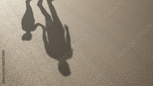 Concept or conceptual background of floor texture surface with a human shadow as silhouette. A 3d illustration metaphor to young childhood education, fun happy family child parent relationship design