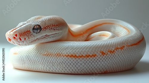 Albino Ball Python with coiled, and studio.
