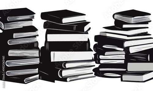 Monochrome Stacks of Books Illustration Symbolizing Knowledge and Education Concepts