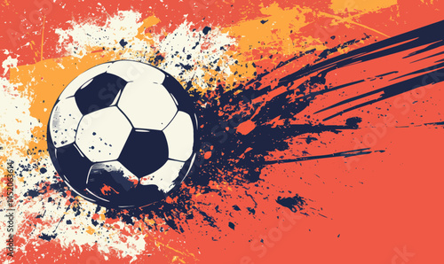 Dynamic Abstract Soccer Ball Design with Vibrant Paint Splashes and Grunge Effects