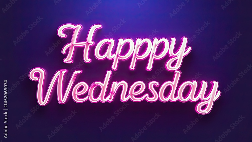 Fototapeta premium Vibrant Pink Neon Lights Displaying Happy Wednesday Message