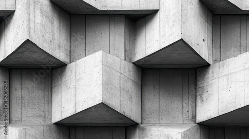 Abstract concrete building with geometric shapes and a modern design.