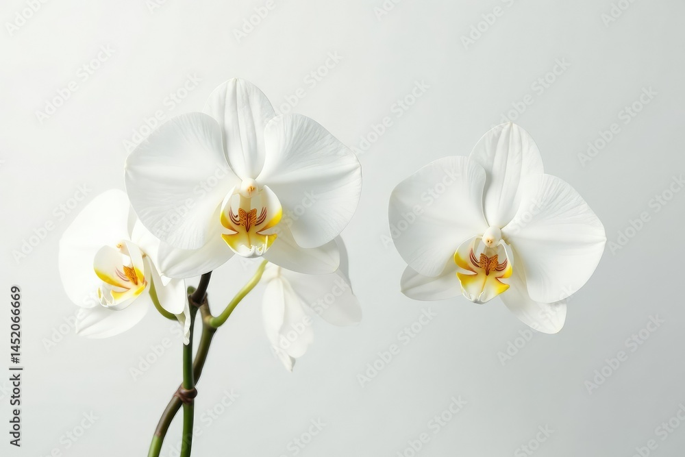 Obraz premium Delicate white orchid blossom against pure white backdrop, design, art