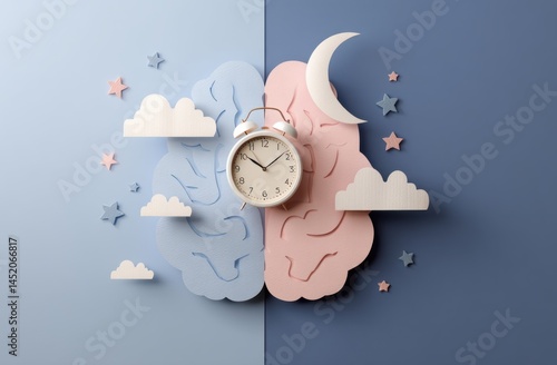 Understanding Sleep Cycles, Clock and Brain Illustrate Restful Night, Promoting Healthy Habits.