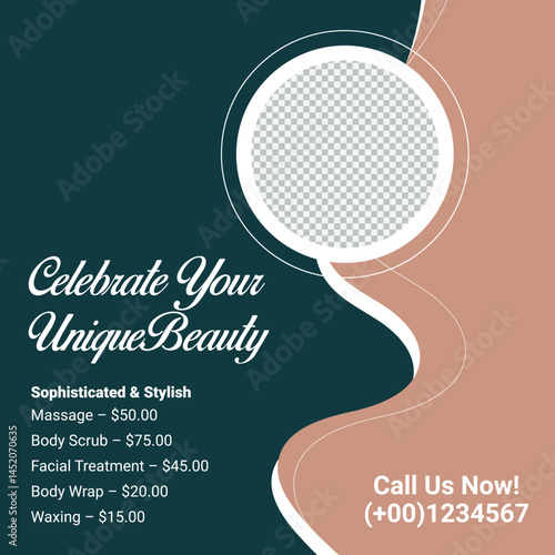 Beauty Salon Promotion Template With Frame And Treatment Pricing And Contact