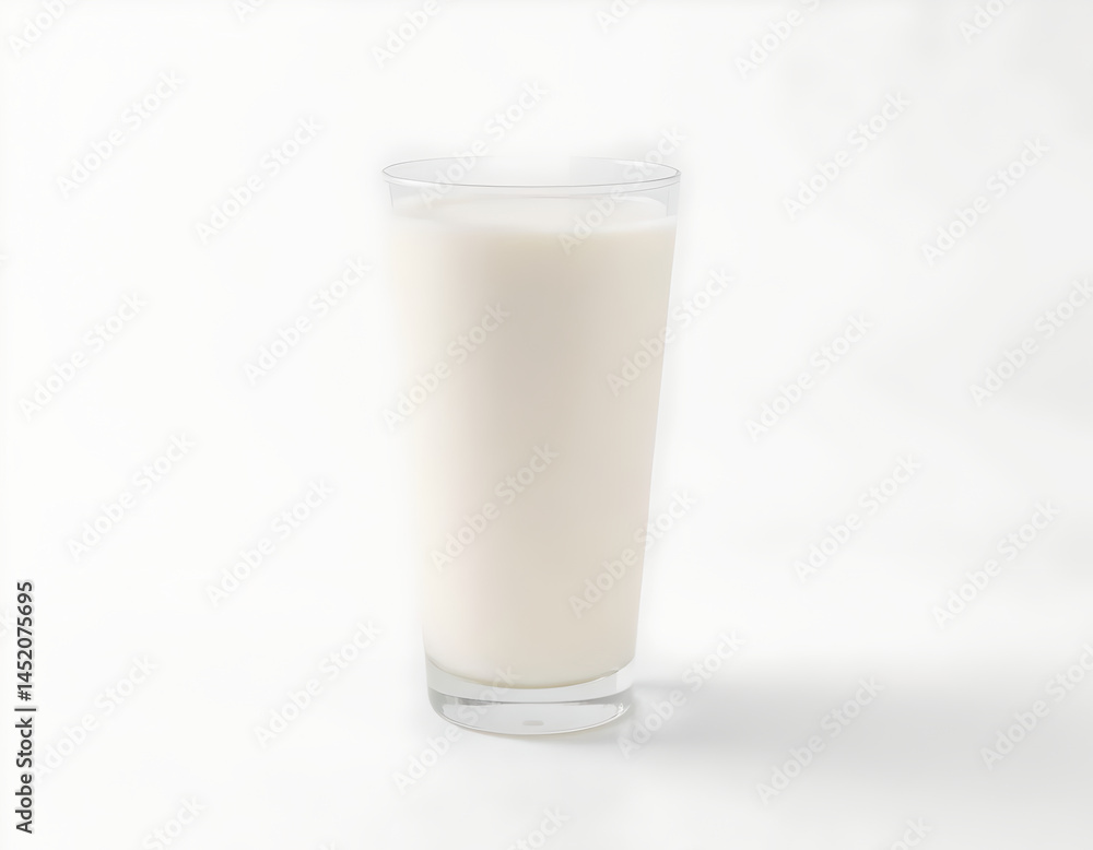 Glass of Milk Full to Brim on White Background Glass of Milk Full to Brim on White Background