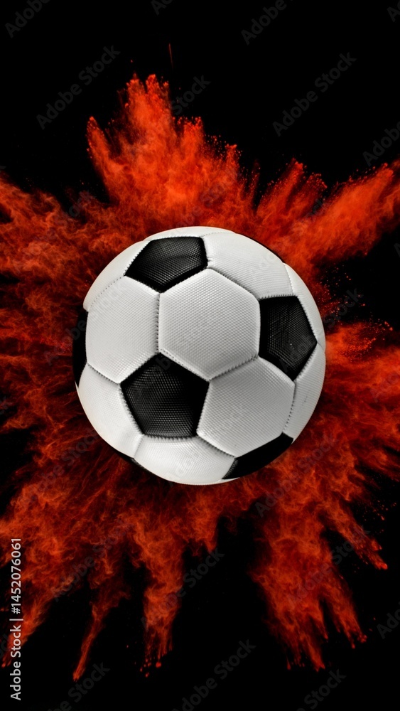 Fototapeta premium Soccer ball with coloured powder explosion.