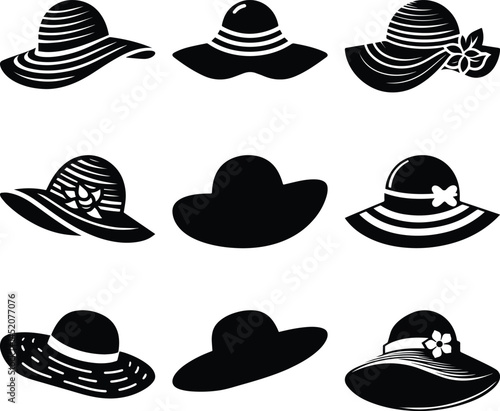 Summer sunhat bundle silhouette vector art icon design