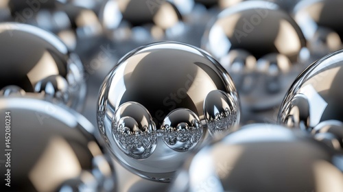 Close-up of reflective chrome spheres creates a modern abstract background.