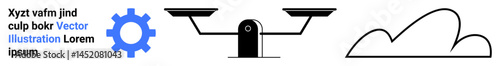 Gear, balance scale, and cloud symbols suggest mechanics, fairness, and virtual storage. Ideal for themes thumbs up industry, justice, tech, legal innovation networking simple landing page