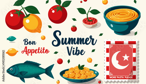 Summer-Vibe-Food-Illustration-Turkish-Cuisine-Bon-Appetito-Seafood-Pasta