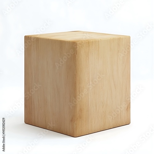 Simple Light Wooden Block Cube Isolated on White Background