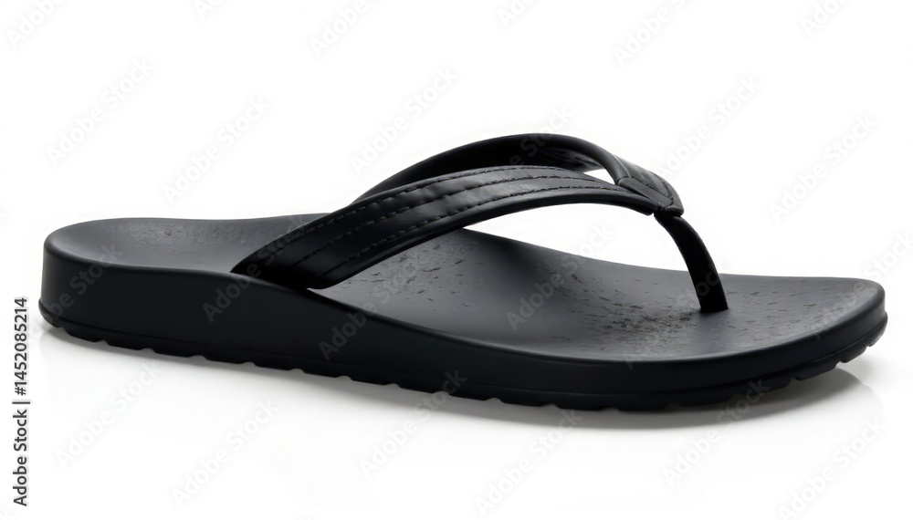 Single black flip-flop isolated on white background, one, shape Single black flip-flop isolated on white background, one, shape