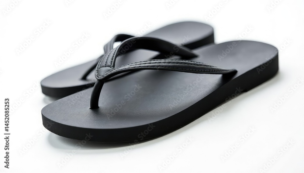 Single black flip-flop on white background, studio shot, clean, white Single black flip-flop on white background, studio shot, clean, white