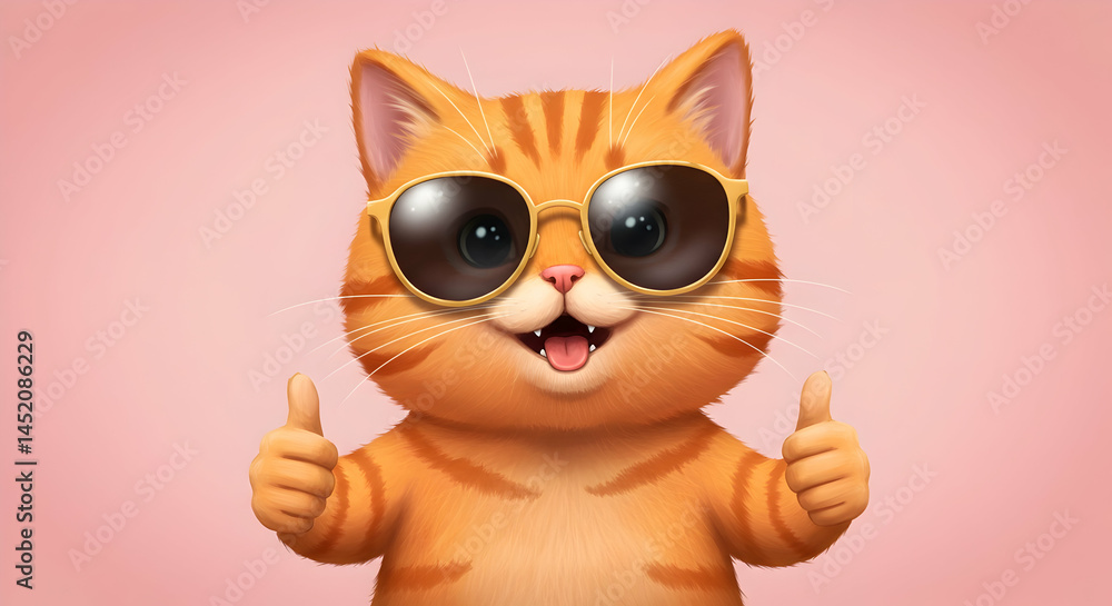 Fototapeta premium Cartoon love cat with sunglasses