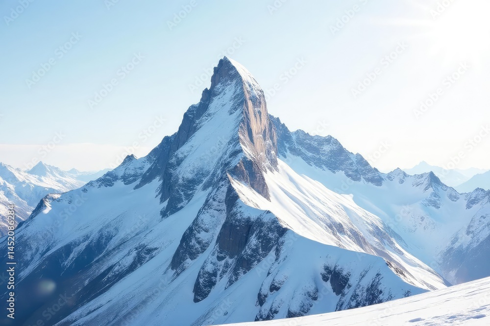 Obraz premium Snow covered mountain peak against bright white sky, altitude, white sky, outdoors