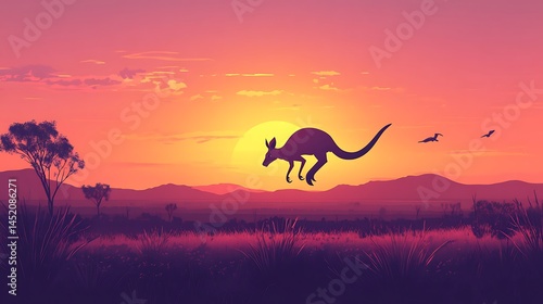 Kangaroo Sunset Leap with Aussie Outback.