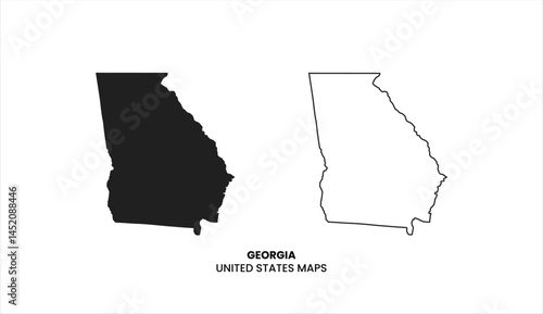 Georgia Map Black, State Border, United States, US America, Transparent Isolated, Variations.
