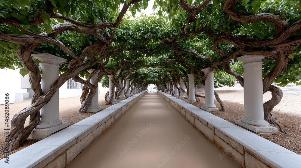 Fototapeta premium VineCovered Pathway Serene Garden Archway.
