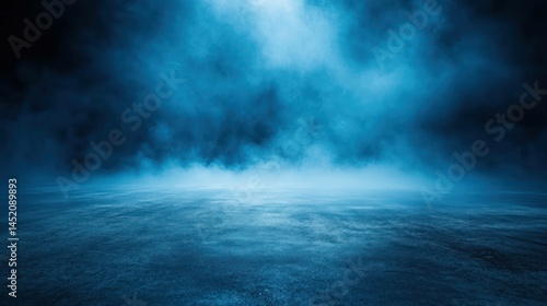 Blue fog-filled abstract background with a dark and mysterious atmosphere.