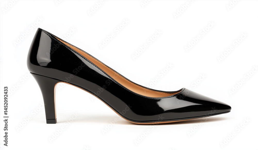Black high heels, a simple and elegant style with pointed toes, a high-gloss finish. Black high heels, a simple and elegant style with pointed toes, a high-gloss finish.