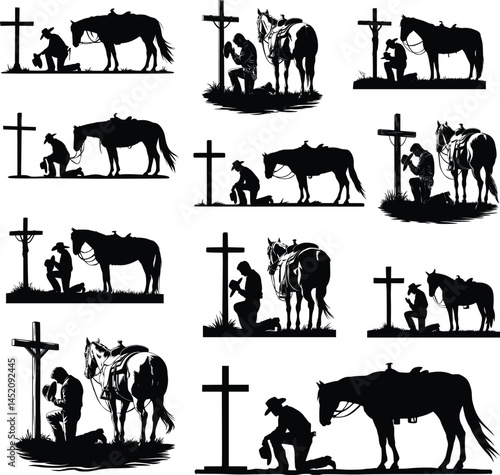 Praying cowboy , Cowboy kneeling praying