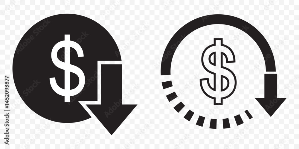 Fototapeta premium Manufacturing cost reduction vector icon set on Transparent Background. EPS 10.