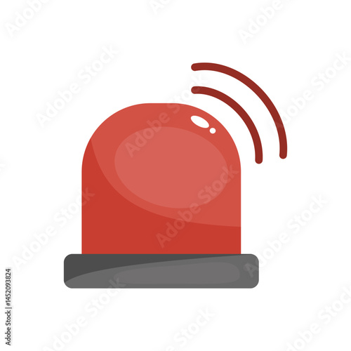 Red emergency siren or flasher with sound waves. Warning signal for urgent situations and alerts. Vector illustration isolated on white background.
