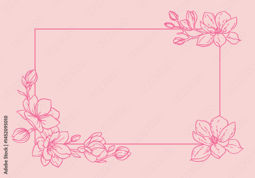floral frame linear style on pink background floral frame linear style on pink background