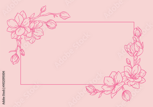 floral frame linear style on pink background