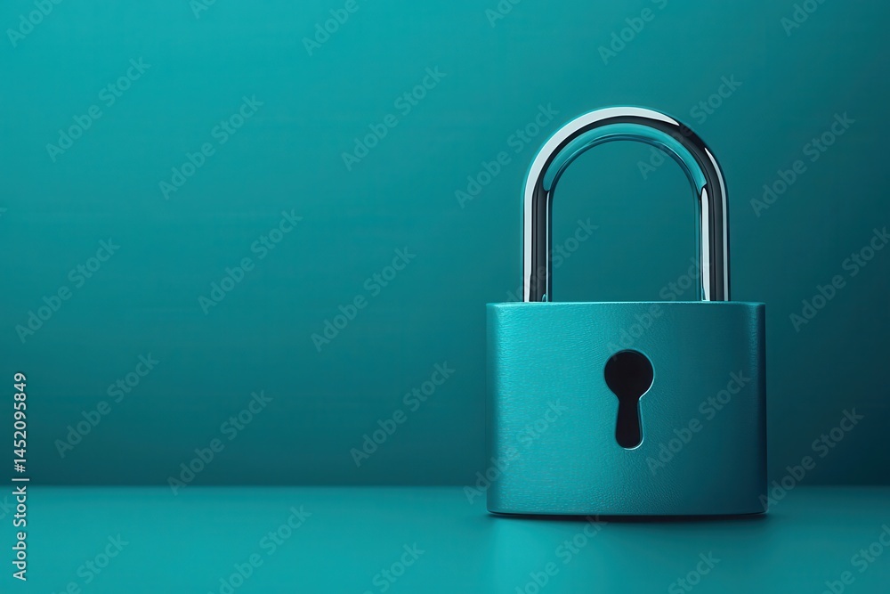 Teal Padlock on Teal Surface Security and Protection Concept Teal Padlock on Teal Surface Security and Protection Concept