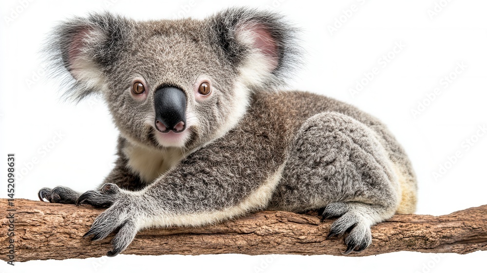 Naklejka premium Koala resting on a branch in a natural habitat setting during daylight hours