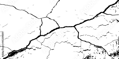 Cracked Surface Grunge Texture Vector. Grunge design crack texture background.  Black Isolated on White Background. Distressed black texture.  Uneven Overlay. Vector Illustration