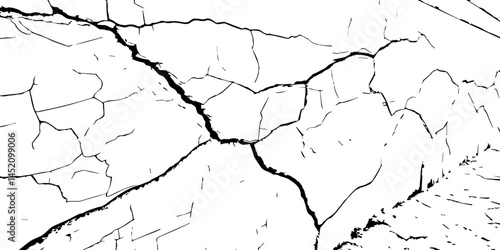 Cracked Surface Grunge Texture Vector. Grunge design crack texture background.  Black Isolated on White Background. Distressed black texture.  Uneven Overlay. Vector Illustration