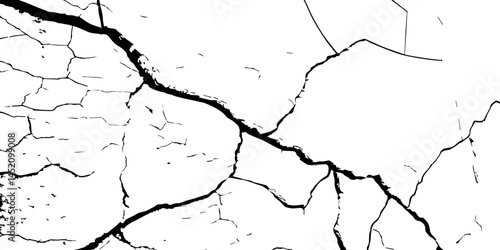 Cracked Surface Grunge Texture Vector. Grunge design crack texture background.  Black Isolated on White Background. Distressed black texture.  Uneven Overlay. Vector Illustration