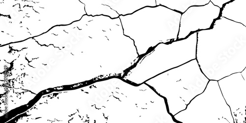 Cracked Surface Grunge Texture Vector. Grunge design crack texture background.  Black Isolated on White Background. Distressed black texture.  Uneven Overlay. Vector Illustration