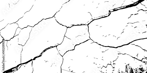 Cracked Surface Grunge Texture Vector. Grunge design crack texture background.  Black Isolated on White Background. Distressed black texture.  Uneven Overlay. Vector Illustration