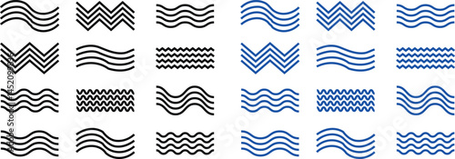 Air , water waves line icon set. Simple wind, breeze, outline signs, weather symbol isolated on transparent backgrounds, vector collection with editable stroke. Various wave art design logo element.