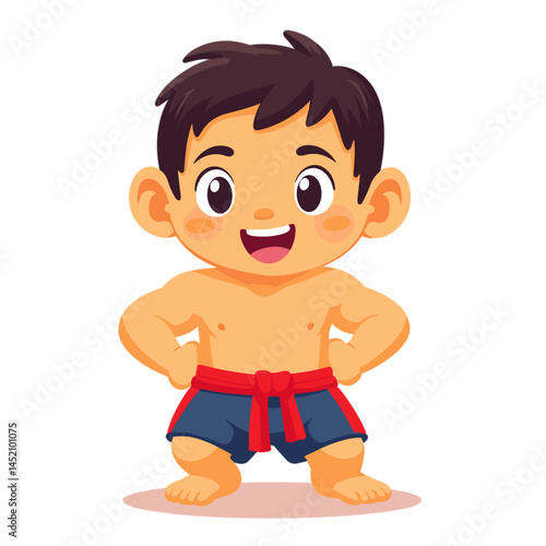 Happy child showing confidence in martial arts outfit  