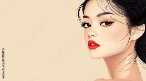 A beautiful digital illustration of a woman with elegant makeup and red lipstick.