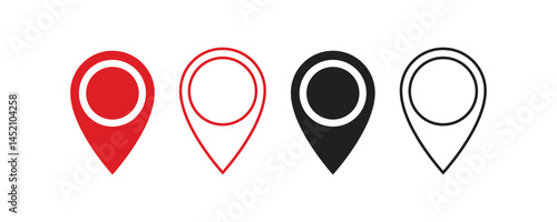 Free Download Set of red and black location pin icons. Map pointer vector for navigation and travel applications. - GFXLoad