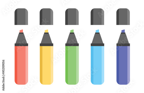 Collection of colored highlighters. Office supply