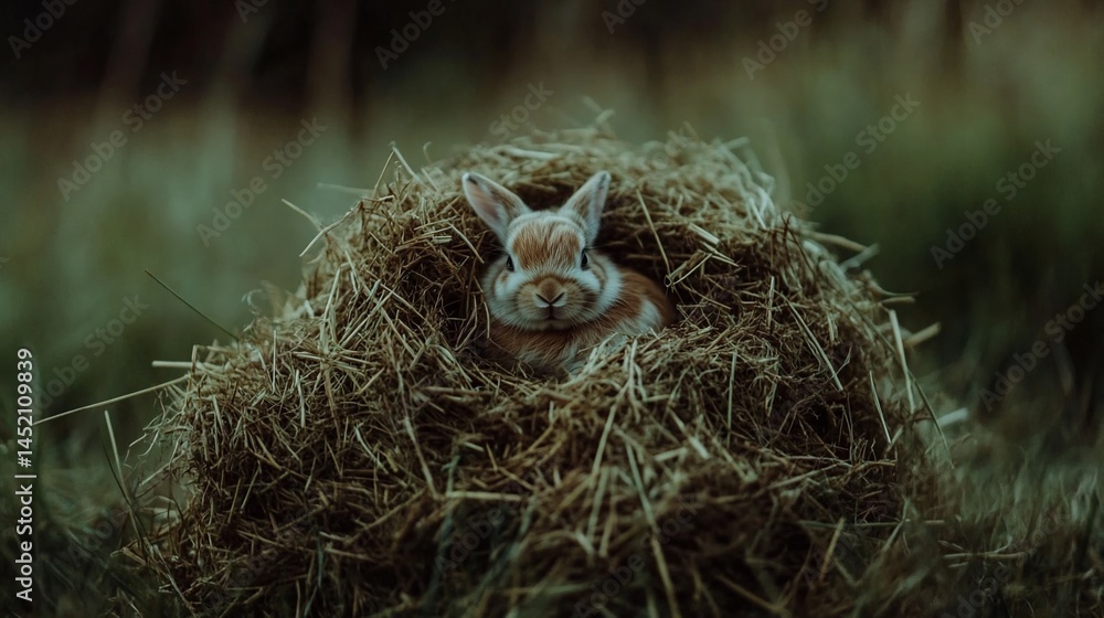 Obraz premium Adorable Baby Bunny Resting in Hay