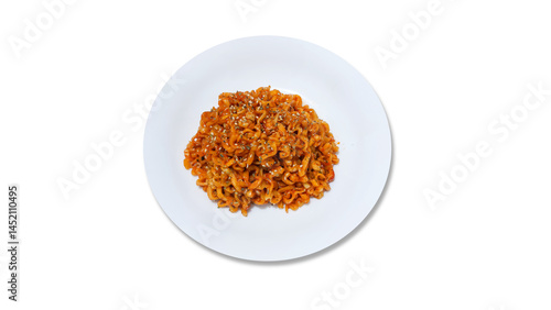 Spicy noodle in a bowl. korean noodle