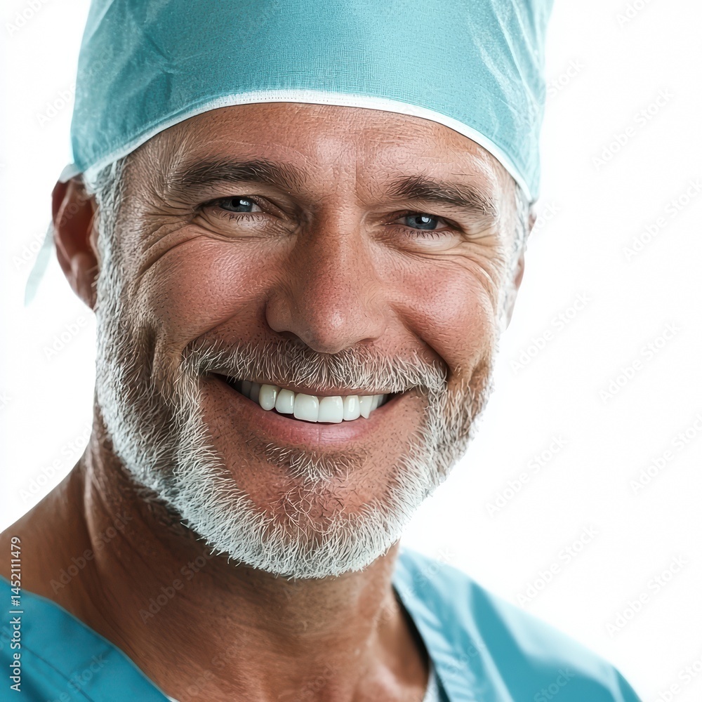 a portrait of a male doctor smiling against a white background a portrait of a male doctor smiling against a white background