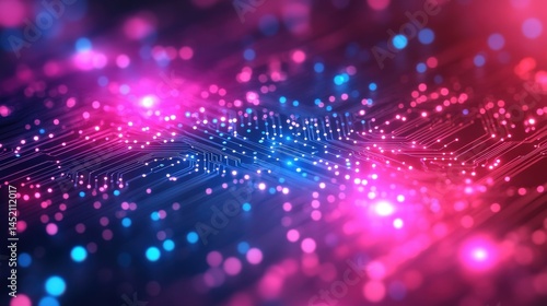 Abstract digital background with vibrant pink and blue lights representing technology and innovation
