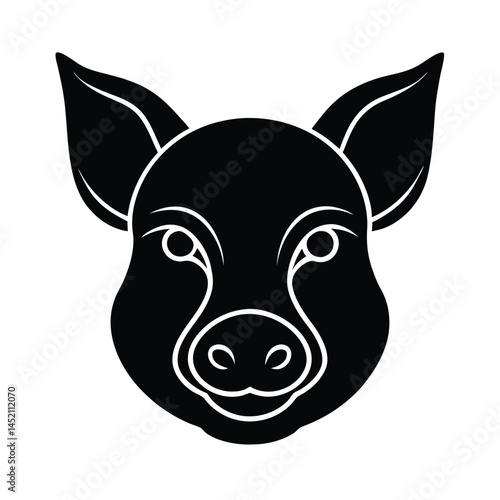 Pig Head Simple Animal Line Vector Silhouette