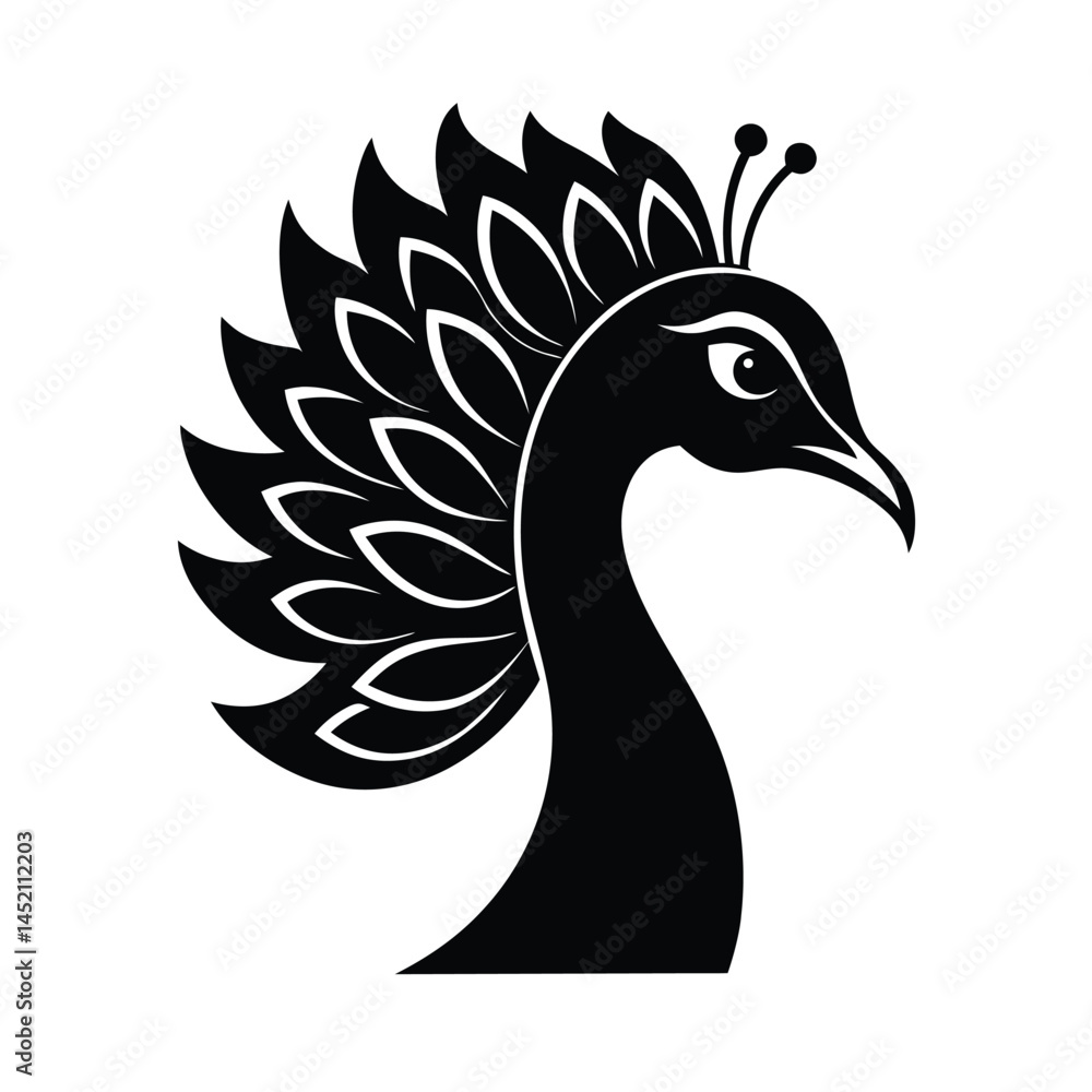 Obraz premium Peacock Head Decorative Vector Silhouette