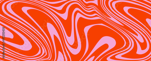 Cool 70s hippie background. Waves, swirls, swirling patterns. Twisted and distorted vector texture in trendy retro psychedelic style.