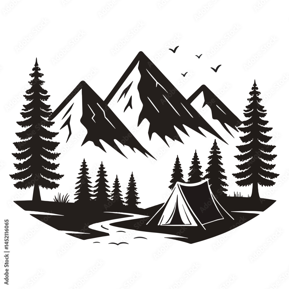 Obraz premium black-silhouette-of-mountains-peak-landscape